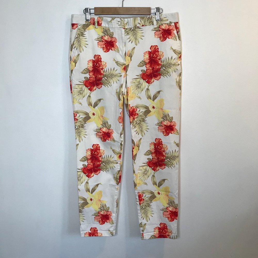 Talbots 10 / Large The Weekend Chino Ankle Pants Floral Mid Rise Straight - Picture 1 of 10